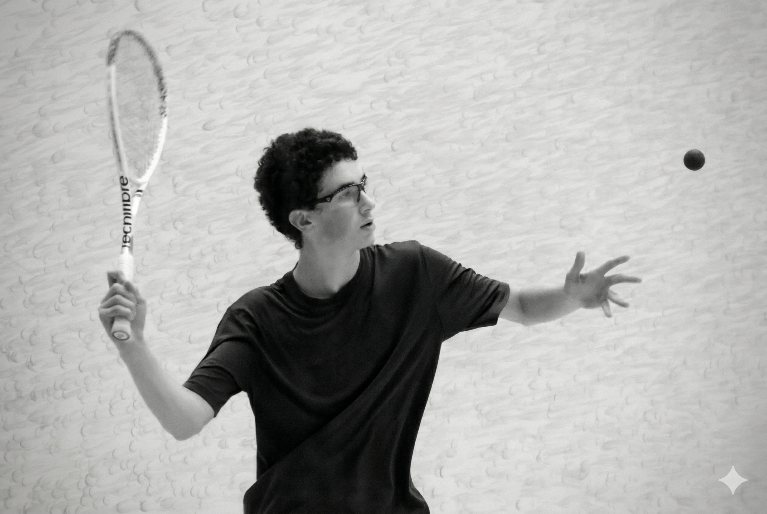 Youth squash player serving the ball